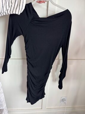 Black Long-Sleeve Ruched Women’s Dress